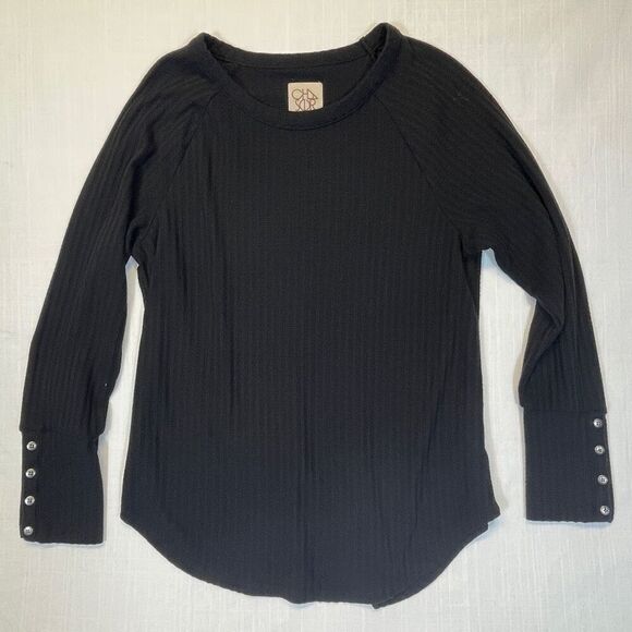 Chaser Black Waffle Knit Button Adorned Extended Cuff Thermal Shirt Size Large - Picture 1 of 4